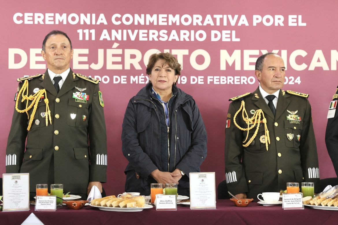 Gobernadora Delfina Gómez Álvarez reconoce la valentía y determinación del Ejército Mexicano en su 111 aniversario