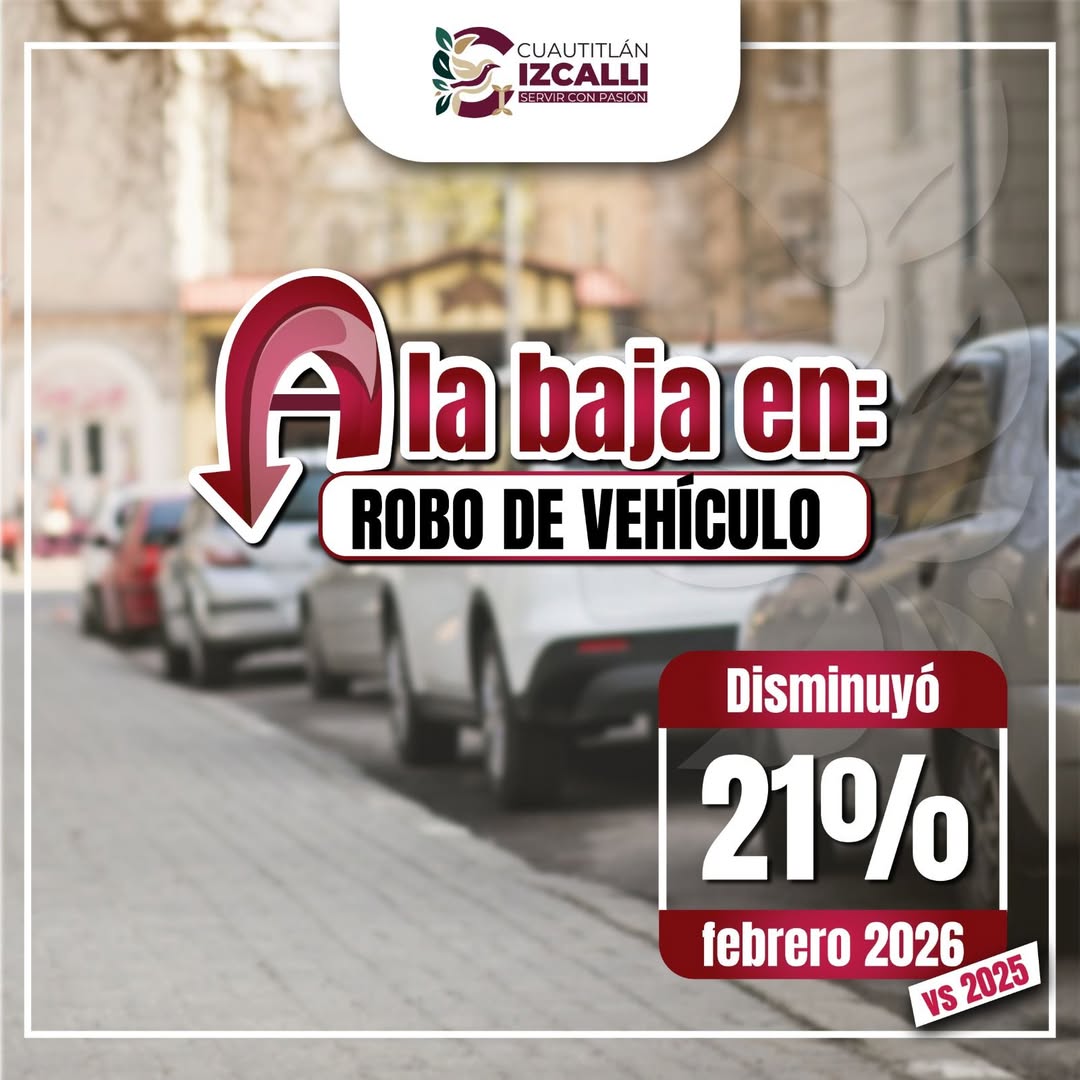 Izcalli logra baja del 21% en el robo de autos, de acuerdo a cifras oficiales