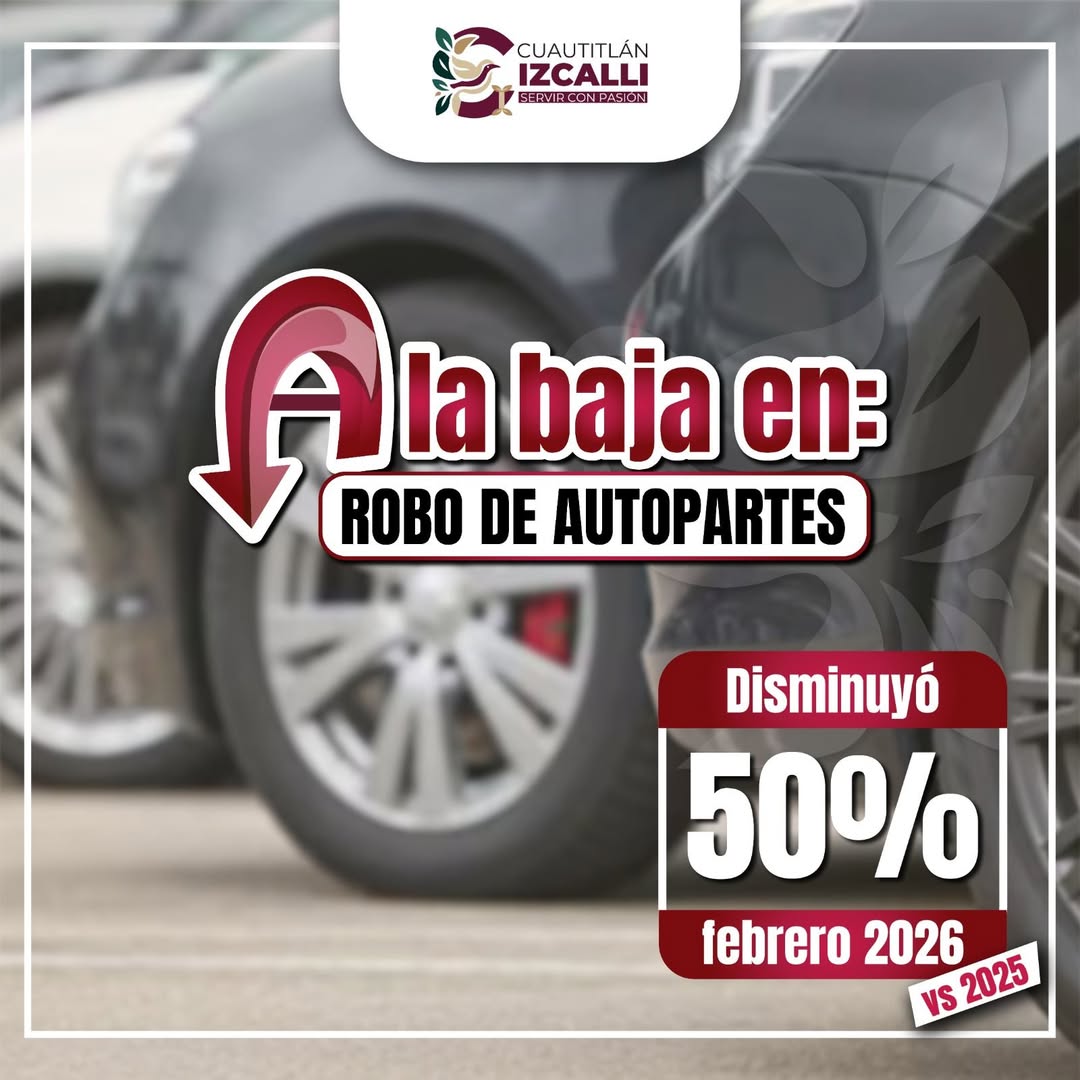 Izcalli registra disminución del 50% en robo de autopartes, según cifras oficiales
