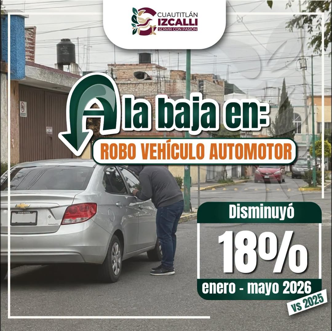 Izcalli disminuye 18% robo de vehículo en los primeros 5 meses de 2026