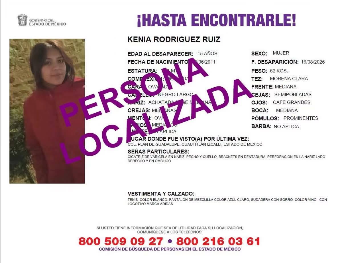 Localizada y de regreso con su familia